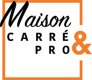 Logo de "Maison Carré & Pro" avec contour noir et orange.